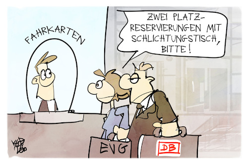 Cartoon: Bahn und EVG (medium) by Kostas Koufogiorgos tagged karikatur,koufogiorgos,bahn,evg,reise,reservierung,schlichtung,karikatur,koufogiorgos,bahn,evg,reise,reservierung,schlichtung