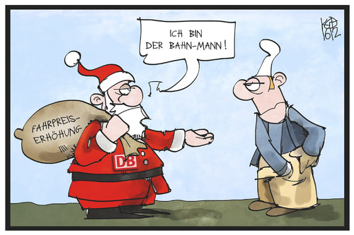 Cartoon: Bahnpreise (medium) by Kostas Koufogiorgos tagged karikatur,koufogiorgos,illustration,cartoon,weihnachtsmann,bahn,bahnmann,michel,forderung,ticket,fahrpreis,geld,tarif,erhöhung,verbraucher,karikatur,koufogiorgos,illustration,cartoon,weihnachtsmann,bahn,bahnmann,michel,forderung,ticket,fahrpreis,geld,tarif,erhöhung,verbraucher