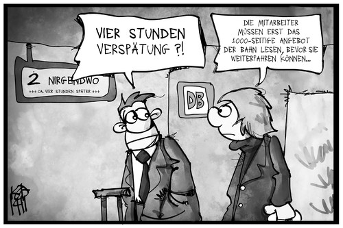 Cartoon: Bahnstreik (medium) by Kostas Koufogiorgos tagged koufogiorgos,karikatur,cartoon,illustration,evg,gewerkschaft,bahn,streik,verspätung,tarifkonflikt,reisender,passagier,fahrgast,koufogiorgos,karikatur,cartoon,illustration,evg,gewerkschaft,bahn,streik,verspätung,tarifkonflikt,reisender,passagier,fahrgast