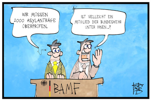 Cartoon: BAMF (medium) by Kostas Koufogiorgos tagged karikatur,koufogiorgos,illustration,cartoon,bamf,bundesamt,migration,flüchtlinge,asyl,bundeswehr,bürokratie,karikatur,koufogiorgos,illustration,cartoon,bamf,bundesamt,migration,flüchtlinge,asyl,bundeswehr,bürokratie