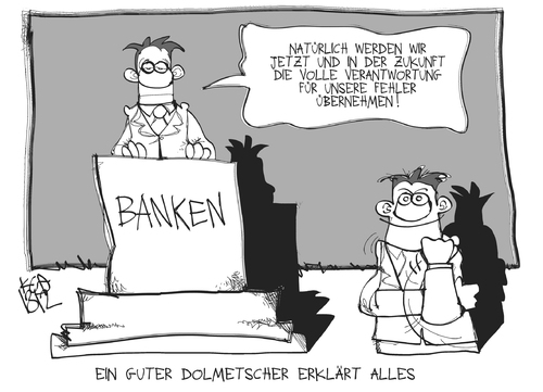 Cartoon: Banken-Dolmetscher (medium) by Kostas Koufogiorgos tagged gebärden,dolmetscher,mandela,bank,wirtschaft,karikatur,koufogiorgos,gebärden,dolmetscher,mandela,bank,wirtschaft,karikatur,koufogiorgos