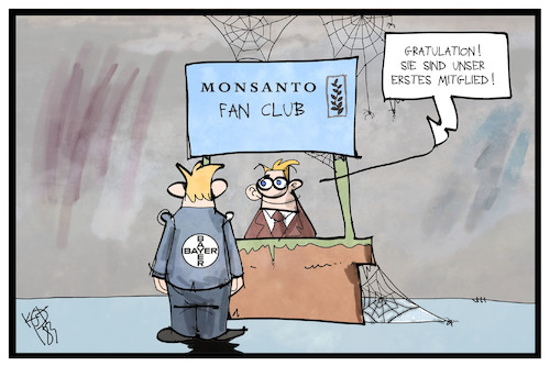 Cartoon: Bayer-Monsanto (medium) by Kostas Koufogiorgos tagged karikatur,koufogiorgos,illustration,cartoon,bayer,monsanto,saatgut,glyphosat,wirtschaft,fusion,übernahme,fan,club,mitglied,beliebtheit,popularität,karikatur,koufogiorgos,illustration,cartoon,bayer,monsanto,saatgut,glyphosat,wirtschaft,fusion,übernahme,fan,club,mitglied,beliebtheit,popularität