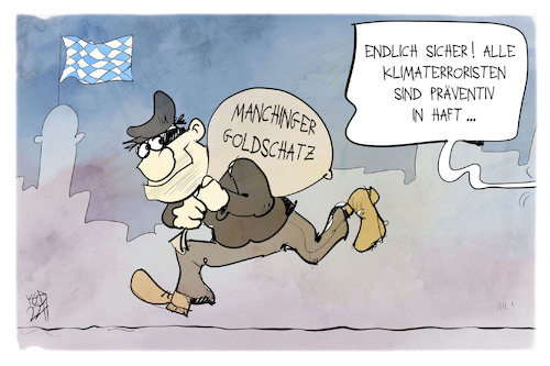 Cartoon: Bayern ist sicher (medium) by Kostas Koufogiorgos tagged karikatur,koufogiorgos,manching,museum,keltenmuseum,gold,goldmünzen,klimaterroristen,präventivhaft,kriminalität,bayern,karikatur,koufogiorgos,manching,museum,keltenmuseum,gold,goldmünzen,klimaterroristen,präventivhaft,kriminalität,bayern