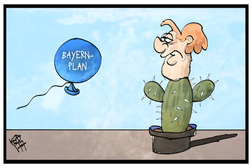 Cartoon: Bayernplan (medium) by Kostas Koufogiorgos tagged karikatur,koufogiorgos,illustration,cartoon,bayernplan,merkel,kaktus,ballon,abprallen,abwehren,csu,cdu,schwesternpartei,union,wahlkampf,karikatur,koufogiorgos,illustration,cartoon,bayernplan,merkel,kaktus,ballon,abprallen,abwehren,csu,cdu,schwesternpartei,union,wahlkampf