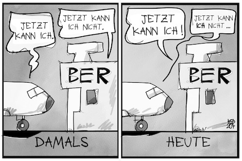 Cartoon: BER (medium) by Kostas Koufogiorgos tagged karikatur,koufogiorgos,illustration,cartoon,ber,flughafen,berlin,brandenburg,flugzeug,coronakrise,tourismus,wirtschaft,damals,heute,karikatur,koufogiorgos,illustration,cartoon,ber,flughafen,berlin,brandenburg,flugzeug,coronakrise,tourismus,wirtschaft,damals,heute