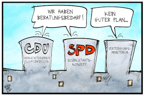 Cartoon: Beratungsbedarf (medium) by Kostas Koufogiorgos tagged karikatur,koufogiorgos,illustration,cartoon,beratung,bundeswehr,affäre,spd,cdu,csu,regierung,koalition,groko,sozialpolitik,flüchtlingspolitik,karikatur,koufogiorgos,illustration,cartoon,beratung,bundeswehr,affäre,spd,cdu,csu,regierung,koalition,groko,sozialpolitik,flüchtlingspolitik