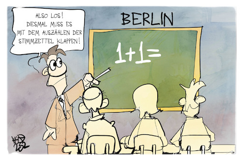 Cartoon: Berlin-Wahl (medium) by Kostas Koufogiorgos tagged karikatur,koufogiorgos,berlin,wahl,rechnen,stimmzettel,demokratie,lehrer,mathe,karikatur,koufogiorgos,berlin,wahl,rechnen,stimmzettel,demokratie,lehrer,mathe