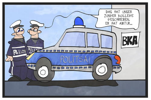 Cartoon: BKA-Eignungstest (medium) by Kostas Koufogiorgos tagged karikatur,koufogiorgos,illustration,cartoon,bka,polizei,bundeskriminalamt,rechtschreibung,deutschtest,anwärter,polizeiauto,bewerbung,beamter,polizeidienst,abitur,karikatur,koufogiorgos,illustration,cartoon,bka,polizei,bundeskriminalamt,rechtschreibung,deutschtest,anwärter,polizeiauto,bewerbung,beamter,polizeidienst,abitur