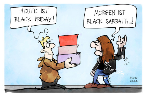 Cartoon: Black Friday (medium) by Kostas Koufogiorgos tagged karikatur,koufogiorgos,illustration,cartoon,black,friday,sabbath,rocker,metalhead,shopping,konsum,verbaucher,musik,karikatur,koufogiorgos,illustration,cartoon,black,friday,sabbath,rocker,metalhead,shopping,konsum,verbaucher,musik