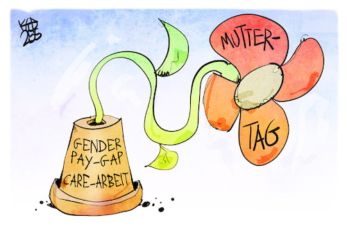 Cartoon: Blumen zum Muttertag (medium) by Kostas Koufogiorgos tagged karikatur,koufogiorgos,muttertag,alltag,gender,pay,gap,care,arbeit,kita,karikatur,koufogiorgos,muttertag,alltag,gender,pay,gap,care,arbeit,kita