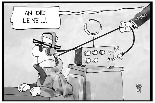 Cartoon: BND-Kontrolle (medium) by Kostas Koufogiorgos tagged karikatur,koufogiorgos,illustration,cartoon,bnd,agent,spion,kabel,line,offline,anleinen,verbindung,abhören,regierung,kontrolle,geheimdienst,karikatur,koufogiorgos,illustration,cartoon,bnd,agent,spion,kabel,line,offline,anleinen,verbindung,abhören,regierung,kontrolle,geheimdienst