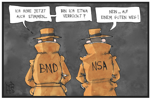 Cartoon: BND auf gutem Weg (medium) by Kostas Koufogiorgos tagged karikatur,koufogiorgos,illustration,cartoon,bnd,nsa,geheimdienst,agent,spionage,usa,deutschland,stimmen,abhören,politik,karikatur,koufogiorgos,illustration,cartoon,bnd,nsa,geheimdienst,agent,spionage,usa,deutschland,stimmen,abhören,politik