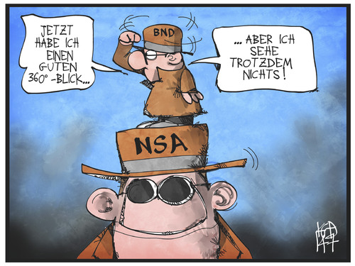 Cartoon: BND und NSA (medium) by Kostas Koufogiorgos tagged karikatur,koufogiorgos,cartoon,illustration,spionage,nsa,bnd,usa,deutschland,geheimdienst,agent,rundblick,aussicht,politik,karikatur,koufogiorgos,cartoon,illustration,spionage,nsa,bnd,usa,deutschland,geheimdienst,agent,rundblick,aussicht,politik