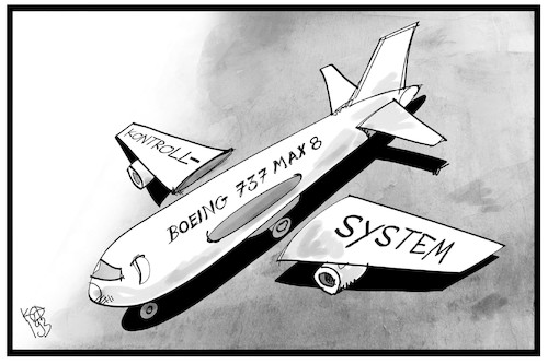 Cartoon: Boeing 737 Max 8 (medium) by Kostas Koufogiorgos tagged karikatur,koufogiorgos,illustration,cartoon,boeing,flugzeug,kontrollsystem,absturz,wirtschaft,flugzteugbauer,karikatur,koufogiorgos,illustration,cartoon,boeing,flugzeug,kontrollsystem,absturz,wirtschaft,flugzteugbauer