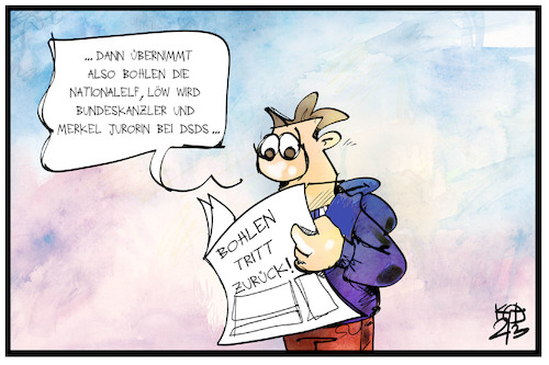 Cartoon: Bohlen hört auf (medium) by Kostas Koufogiorgos tagged karikatur,koufogiorgos,illustration,cartoon,bohlen,merkel,löw,beruf,job,dsds,bundestrainer,kanzler,karikatur,koufogiorgos,illustration,cartoon,bohlen,merkel,löw,beruf,job,dsds,bundestrainer,kanzler