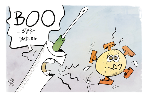 Cartoon: Booster-Impfung (medium) by Kostas Koufogiorgos tagged karikatur,koufogiorgos,illustration,cartoon,booster,corona,impfung,pandemie,schreck,therapie,karikatur,koufogiorgos,illustration,cartoon,booster,corona,impfung,pandemie,schreck,therapie