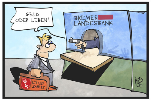 Cartoon: Bremer Landesbank (medium) by Kostas Koufogiorgos tagged karikatur,koufogiorgos,illustration,cartoon,bremen,landesbank,dieb,überfall,geld,wirtschaft,kunde,steuerzahler,raub,kriminalitaet,blb,karikatur,koufogiorgos,illustration,cartoon,bremen,landesbank,dieb,überfall,geld,wirtschaft,kunde,steuerzahler,raub,kriminalitaet,blb