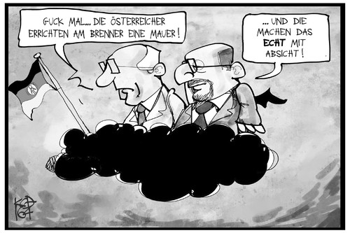 Cartoon: Brenner-Schließung (medium) by Kostas Koufogiorgos tagged karikatur,koufogiorgos,illustration,cartoon,brenner,österreich,grenze,honecker,ulbricht,ddr,mauer,absicht,wolke,sed,flüchtlingspolitik,himmel,karikatur,koufogiorgos,illustration,cartoon,brenner,österreich,grenze,honecker,ulbricht,ddr,mauer,absicht,wolke,sed,flüchtlingspolitik,himmel