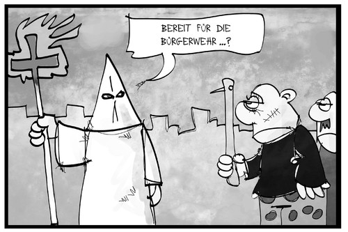 Cartoon: Bürgerwehr (medium) by Kostas Koufogiorgos tagged karikatur,koufogiorgos,illustration,cartoon,buergerwehr,ku,klux,klan,rechtsextremismus,rechtsradikal,terrorismus,ausländerfeindlichkeit,karikatur,koufogiorgos,illustration,cartoon,buergerwehr,ku,klux,klan,rechtsextremismus,rechtsradikal,terrorismus,ausländerfeindlichkeit