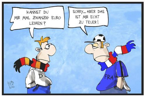 Cartoon: Bundesanleihen (medium) by Kostas Koufogiorgos tagged karikatur,koufogiorgos,illustration,cartoon,bundesanleihen,staatsanleihe,deutschland,rendite,frankreich,geld,leihen,wirtschaft,zinsen,negativzins,karikatur,koufogiorgos,illustration,cartoon,bundesanleihen,staatsanleihe,deutschland,rendite,frankreich,geld,leihen,wirtschaft,zinsen,negativzins