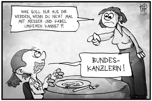 Cartoon: Bundeskanzlerin (medium) by Kostas Koufogiorgos tagged karikatur,koufogiorgos,illustration,cartoon,bundeskanzlerin,manieren,essen,tisch,familie,mutter,tochter,karriere,zukunft,erziehung,politik,karikatur,koufogiorgos,illustration,cartoon,bundeskanzlerin,manieren,essen,tisch,familie,mutter,tochter,karriere,zukunft,erziehung,politik