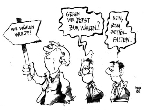 Cartoon: Bundespräsidentenwahl (medium) by Kostas Koufogiorgos tagged bundespraesidentenwahl,wulff,merkel,cdu,csu,fdp,regierung,delegierte,wahlmann,bundesversammlung,wahl