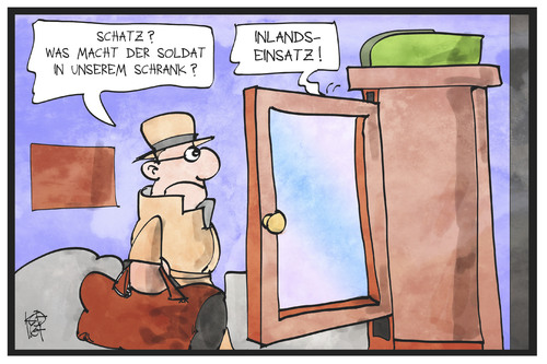 Cartoon: Bundeswehr-Inlandseinsatz (medium) by Kostas Koufogiorgos tagged karikatur,koufogiorgos,illustration,cartoon,bundeswehr,inland,ehepaar,liebhaber,affäre,soldat,bundeswehreinsatz,schrank,karikatur,koufogiorgos,illustration,cartoon,bundeswehr,inland,ehepaar,liebhaber,affäre,soldat,bundeswehreinsatz,schrank