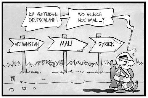 Cartoon: Bundeswehr (medium) by Kostas Koufogiorgos tagged karikatur,koufogiorgos,illustration,cartoon,bundeswehr,deutschland,soldat,militär,armee,auslandseinsatz,syrien,afghanistan,mali,verteidigung,karikatur,koufogiorgos,illustration,cartoon,bundeswehr,deutschland,soldat,militär,armee,auslandseinsatz,syrien,afghanistan,mali,verteidigung