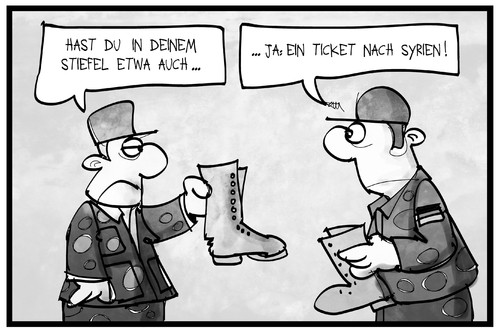 Cartoon: Bundeswehr (medium) by Kostas Koufogiorgos tagged karikatur,koufogiorgos,illustration,cartoon,nikolaus,stiefel,soldat,bundestag,geschenk,syrien,einsatz,armee,karikatur,koufogiorgos,illustration,cartoon,nikolaus,stiefel,soldat,bundestag,geschenk,syrien,einsatz,armee