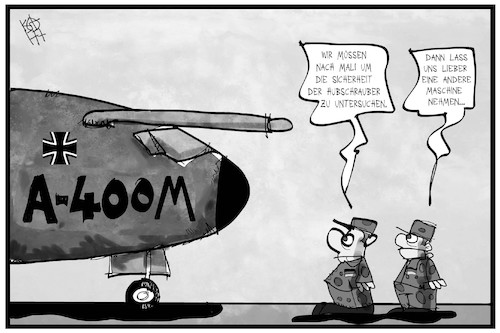 Cartoon: Bundeswehr (medium) by Kostas Koufogiorgos tagged karikatur,koufogiorgos,illustration,cartoon,bundeswehr,flugzeug,a400m,militär,transport,hubschrauber,mali,absturz,sicherheit,technik,rüstung,soldat,karikatur,koufogiorgos,illustration,cartoon,bundeswehr,flugzeug,a400m,militär,transport,hubschrauber,mali,absturz,sicherheit,technik,rüstung,soldat