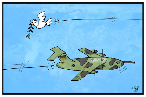 Cartoon: Bundeswehr im Irak (medium) by Kostas Koufogiorgos tagged karikatur,koufogiorgos,cartoon,illustration,bundeswehr,irak,frieden,friedenstaube,militär,einsatz,armee,karikatur,koufogiorgos,cartoon,illustration,bundeswehr,irak,frieden,friedenstaube,militär,einsatz,armee