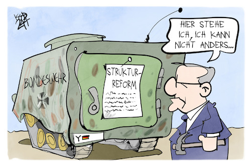 Cartoon: Bundeswehrreform (medium) by Kostas Koufogiorgos tagged karikatur,koufogiorgos,pistorius,bundeswehr,strukturreform,karikatur,koufogiorgos,pistorius,bundeswehr,strukturreform