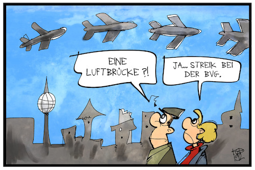 Cartoon: BVG-Streik (medium) by Kostas Koufogiorgos tagged karikatur,koufogiorgos,illustration,cartoon,bvg,verkehrsbetriebe,berlin,luftbrücke,flugzeug,verkehr,streik,arbeitskampf,karikatur,koufogiorgos,illustration,cartoon,bvg,verkehrsbetriebe,berlin,luftbrücke,flugzeug,verkehr,streik,arbeitskampf