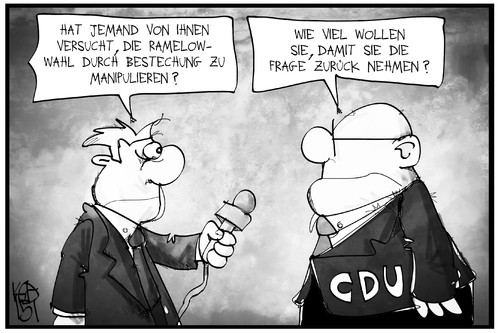 Cartoon: CDU-Bestechungsäffäre (medium) by Kostas Koufogiorgos tagged karikatur,koufogiorgos,illustration,cartoon,cdu,bestechung,thüringen,ramelow,wahl,reporter,journalist,politik,politiker,partei,betrug,manipulation,karikatur,koufogiorgos,illustration,cartoon,cdu,bestechung,thüringen,ramelow,wahl,reporter,journalist,politik,politiker,partei,betrug,manipulation