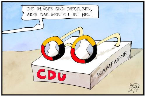 Cartoon: CDU-Kampagne (medium) by Kostas Koufogiorgos tagged karikatur,koufogiorgos,illustration,cartoon,cdu,kampagne,brille,alt,neu,gestell,glas,durchblick,partei,wahlkampf,karikatur,koufogiorgos,illustration,cartoon,cdu,kampagne,brille,alt,neu,gestell,glas,durchblick,partei,wahlkampf