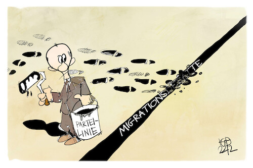 Cartoon: CDU-Parteilinie (medium) by Kostas Koufogiorgos tagged karikatur,koufogiorgos,union,merz,cdu,chancenaufenthaltsgesetz,migration,einwanderung,karikatur,koufogiorgos,union,merz,cdu,chancenaufenthaltsgesetz,migration,einwanderung
