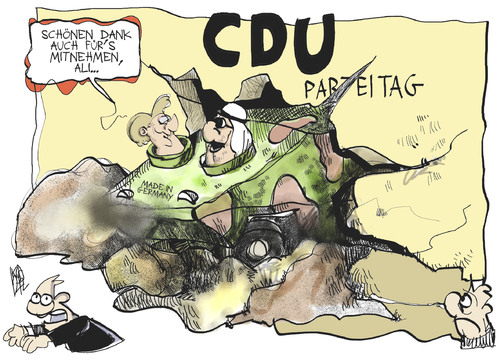 Cartoon: CDU-Parteitag (medium) by Kostas Koufogiorgos tagged cdu,merkel,saudi,arabien,panzer,rüstungsindustrie,parteitag,export,vorsitzende,karikatur,kostas,koufogiorgos,cdu,merkel,saudi,arabien,panzer,rüstungsindustrie,parteitag,export,vorsitzende,karikatur,kostas,koufogiorgos