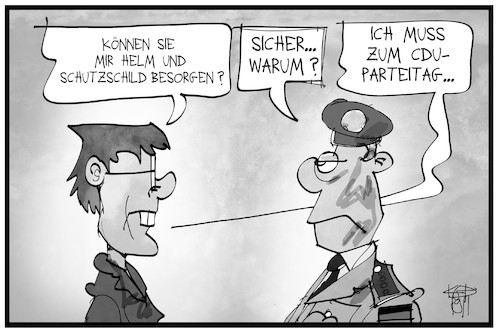 Cartoon: CDU-Parteitag (medium) by Kostas Koufogiorgos tagged karikatur,koufogiorgos,illustration,cartoon,cdu,parteitag,christdemokraten,verteidigung,akk,vorsitzende,kramp,karrenbauer,karikatur,koufogiorgos,illustration,cartoon,cdu,parteitag,christdemokraten,verteidigung,akk,vorsitzende,kramp,karrenbauer