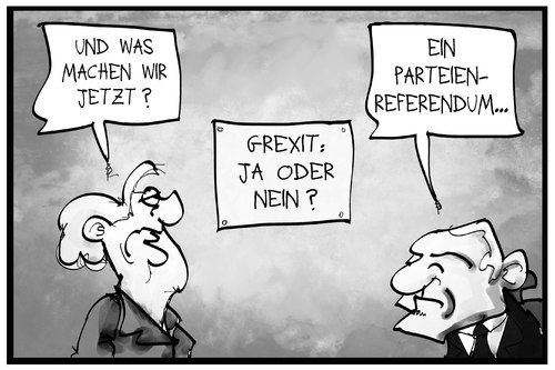 Cartoon: CDU-Referendum (medium) by Kostas Koufogiorgos tagged karikatur,koufogiorgos,illustration,cartoon,cdu,merkel,schäuble,partei,grexit,referendum,abstimmung,wahl,demokratie,politik,karikatur,koufogiorgos,illustration,cartoon,cdu,merkel,schäuble,partei,grexit,referendum,abstimmung,wahl,demokratie,politik