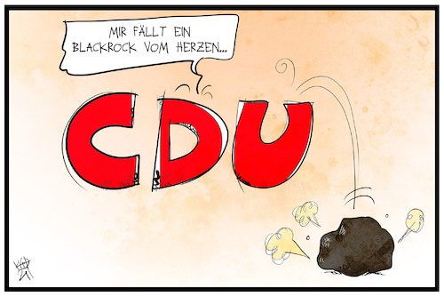 Cartoon: CDU und Blackrock (medium) by Kostas Koufogiorgos tagged karikatur,koufogiorgos,illustration,cartoon,cdu,vorsitz,merz,scheitern,blackrock,wirtschaft,stein,demokratie,partei,christdemokraten,karikatur,koufogiorgos,illustration,cartoon,cdu,vorsitz,merz,scheitern,blackrock,wirtschaft,stein,demokratie,partei,christdemokraten