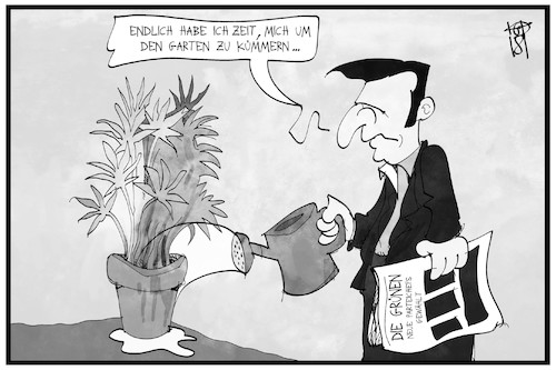 Cartoon: Cem Özdemir (medium) by Kostas Koufogiorgos tagged karikatur,koufogiorgos,illustration,cartoon,özdemir,gruene,partei,cannabis,hanf,garten,ruhestand,parteichef,politik,karikatur,koufogiorgos,illustration,cartoon,özdemir,gruene,partei,cannabis,hanf,garten,ruhestand,parteichef,politik