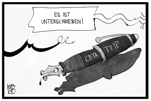 Cartoon: CETA und TTIP (medium) by Kostas Koufogiorgos tagged karikatur,koufogiorgos,illustration,cartoon,ceta,ttip,unterschreiben,unterschrift,füller,kappe,verkappt,kanada,eu,europa,freihandelsabkommen,vertrag,karikatur,koufogiorgos,illustration,cartoon,ceta,ttip,unterschreiben,unterschrift,füller,kappe,verkappt,kanada,eu,europa,freihandelsabkommen,vertrag