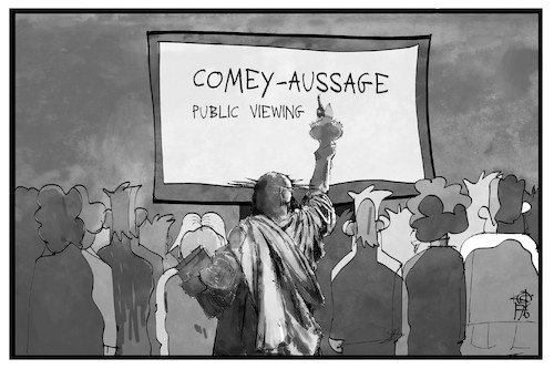 Cartoon: Comey-Aussage (medium) by Kostas Koufogiorgos tagged karikatur,cartoon,koufogiorgos,illustration,comey,aussage,freiheitsstatue,miss,liberty,public,viewing,fbi,untersuchung,usa,karikatur,cartoon,koufogiorgos,illustration,comey,aussage,freiheitsstatue,miss,liberty,public,viewing,fbi,untersuchung,usa