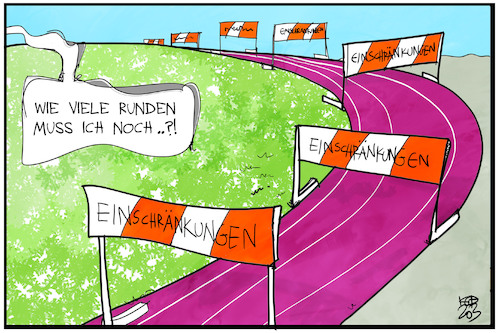 Cartoon: Corona-Hürdenlauf (medium) by Kostas Koufogiorgos tagged karikatur,koufogiorgos,illustration,cartoon,corona,hürde,stadion,laufbahn,hürdenlauf,sport,einschränkungen,pandemie,virus,krankheit,karikatur,koufogiorgos,illustration,cartoon,corona,hürde,stadion,laufbahn,hürdenlauf,sport,einschränkungen,pandemie,virus,krankheit