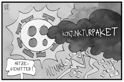 Cartoon: Corona-Konjunkturpaket (medium) by Kostas Koufogiorgos tagged karikatur,koufogiorgos,illustration,cartoon,corona,krise,pandemie,wumms,wirtschaft,virus,gewitter,wolke,geld,karikatur,koufogiorgos,illustration,cartoon,corona,krise,pandemie,wumms,wirtschaft,virus,gewitter,wolke,geld