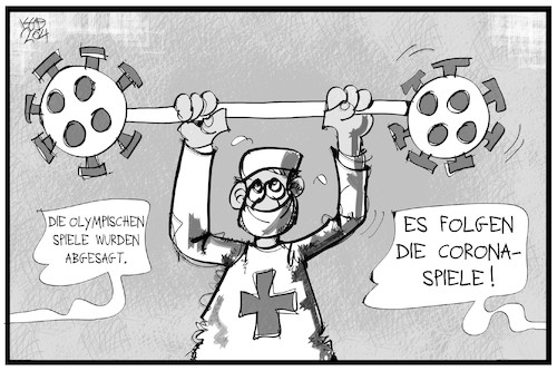 Cartoon: Corona-Spiele (medium) by Kostas Koufogiorgos tagged karikatur,koufogiorgos,illustration,cartoon,corona,spiele,olympia,pandemie,virus,arzt,gewicht,stemmen,kraftakt,olympische,gesundheitswesen,anstrengung,karikatur,koufogiorgos,illustration,cartoon,corona,spiele,olympia,pandemie,virus,arzt,gewicht,stemmen,kraftakt,olympische,gesundheitswesen,anstrengung