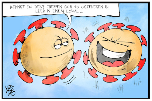 Cartoon: Corona in Ostfriesland (medium) by Kostas Koufogiorgos tagged karikatur,koufogiorgos,illustration,cartoon,corona,leer,ostfriesland,ostfriesenwitz,virus,lachen,restaurant,gaststätte,ansteckung,karikatur,koufogiorgos,illustration,cartoon,corona,leer,ostfriesland,ostfriesenwitz,virus,lachen,restaurant,gaststätte,ansteckung