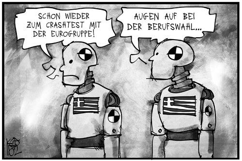 Cartoon: Crashtest mit der Eurogruppe (medium) by Kostas Koufogiorgos tagged karikatur,koufogiorgos,illustration,cartoon,griechenland,crash,test,dummy,eurogruppe,eu,europa,beruf,schicksal,politik,karikatur,koufogiorgos,illustration,cartoon,griechenland,crash,test,dummy,eurogruppe,eu,europa,beruf,schicksal,politik