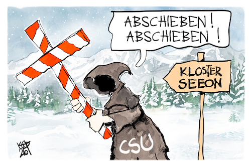 Cartoon: CSU-Migrationspolitik (medium) by Kostas Koufogiorgos tagged karikatur,koufogiorgos,csu,migrationspolitik,seeon,abschieben,schranke,karikatur,koufogiorgos,csu,migrationspolitik,seeon,abschieben,schranke