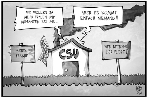 Cartoon: CSU-Parteireform (medium) by Kostas Koufogiorgos tagged karikatur,koufogiorgos,illustration,cartoon,csu,herdprämie,migranten,partei,image,haus,politik,karikatur,koufogiorgos,illustration,cartoon,csu,herdprämie,migranten,partei,image,haus,politik